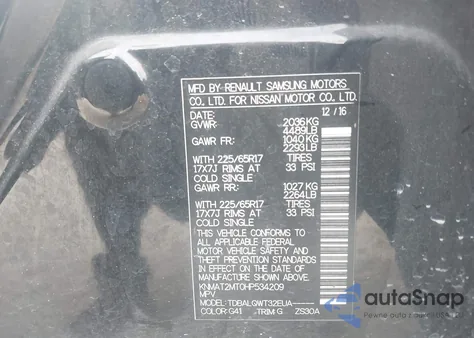 2017 Nissan Rogue Sv z USA, uszkodzony, nr VIN KNMAT2MT0HP534209